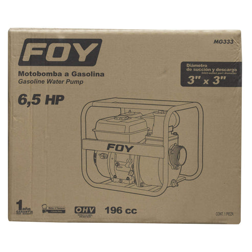 Motobomba A Gasolina Con Diámetro De Succión Y Descarga De 3 x 3, 6.5 HP, Foy MG333