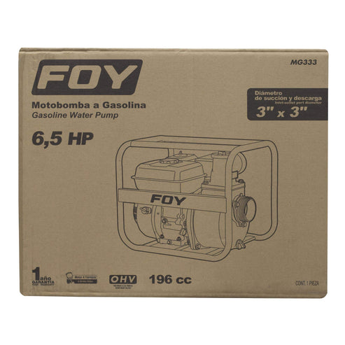 Motobomba A Gasolina Con Diámetro De Succión Y Descarga De 3 x 3, 6.5 HP, Foy MG333