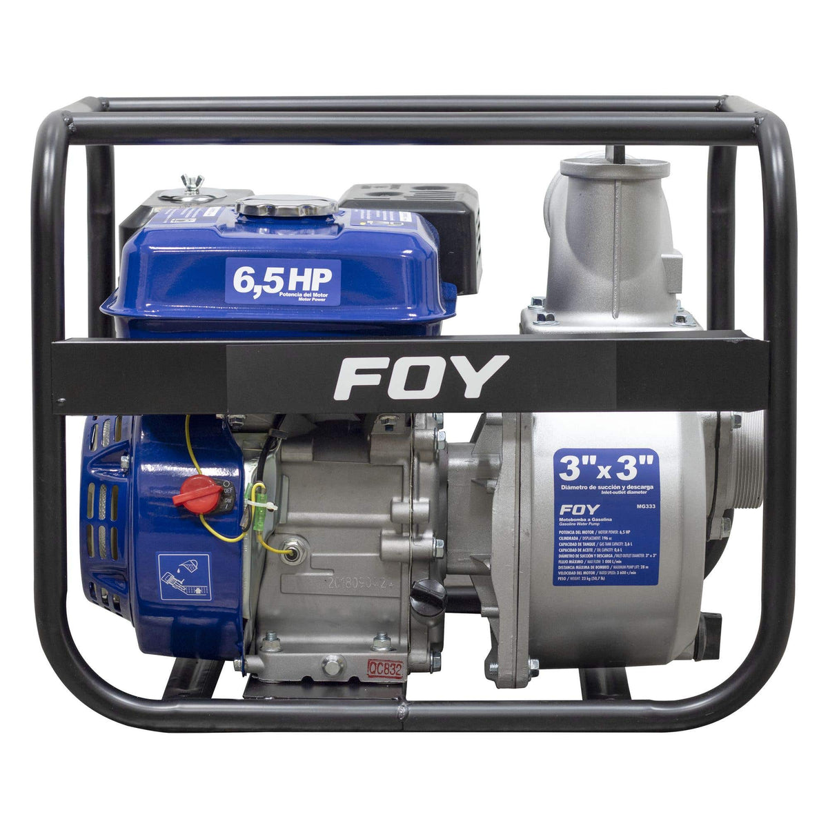 Motobomba A Gasolina Con Diámetro De Succión Y Descarga De 3 x 3, 6.5 HP, Foy MG333