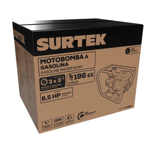 Motobomba A Gasolina Con Diámetro De Succión Y Descarga De 3x3, 6.5 HP, Surtek MG533B