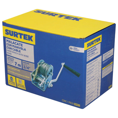 Malacate De Manivela Con Cable 300 kg, Surtek MMC1