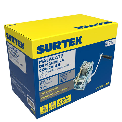 Malacate De Manivela Con Cable 300 kg, Surtek MMC1