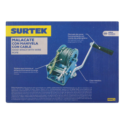 Malacate De Manivela Con Cable 300 kg, Surtek MMC1