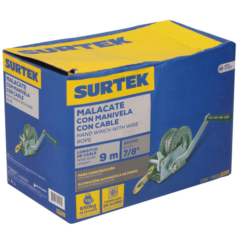 Malacate De Manivela Con Cable 650 kg, Surtek MMC2