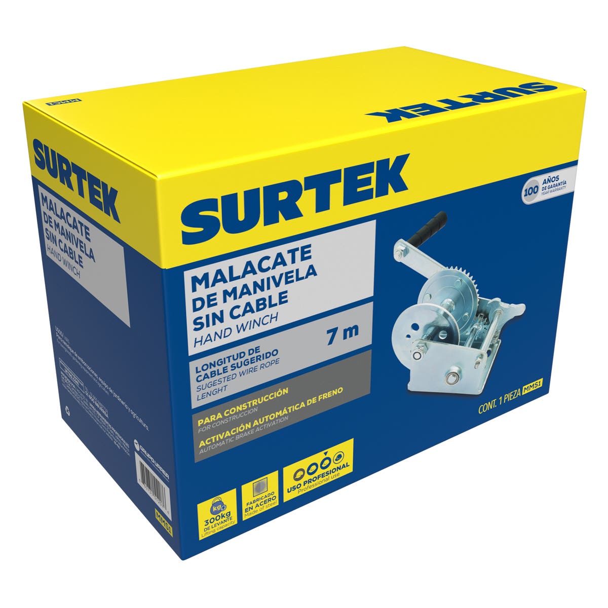 Malacate De Manivela Sin Cable 300 kg, Surtek MMS1