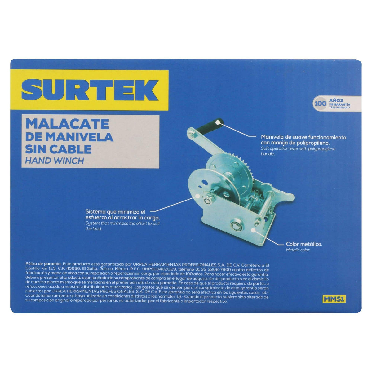 Malacate De Manivela Sin Cable 300 kg, Surtek MMS1