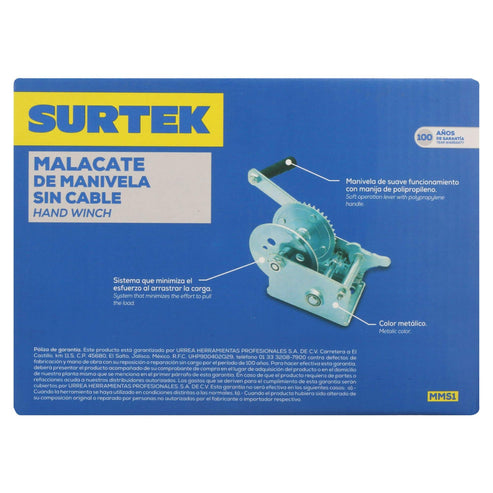 Malacate De Manivela Sin Cable 300 kg, Surtek MMS1