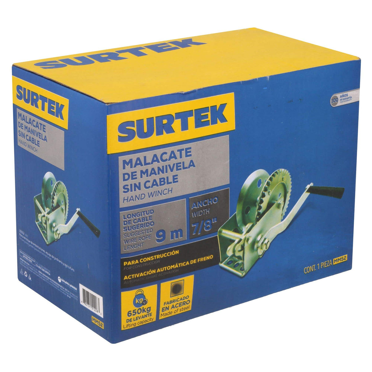 Malacate De Manivela Sin Cable 650 kg, Surtek MMS2