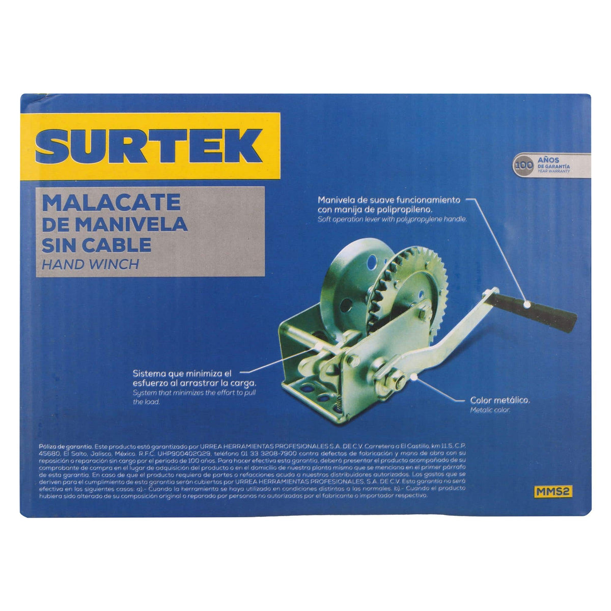 Malacate De Manivela Sin Cable 650 kg, Surtek MMS2