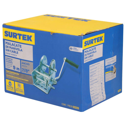 Malacate De Manivela Con Cable 1100 kg, Surtek MMS3