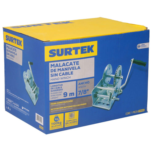Malacate De Manivela Con Cable 1100 kg, Surtek MMS3