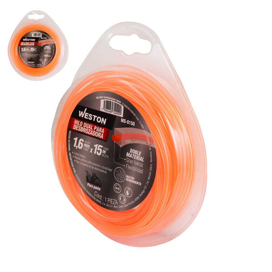 Hilo Dual Para Desbrozadora En Blister 1.6mm X 15m - Naranja | MS-0150