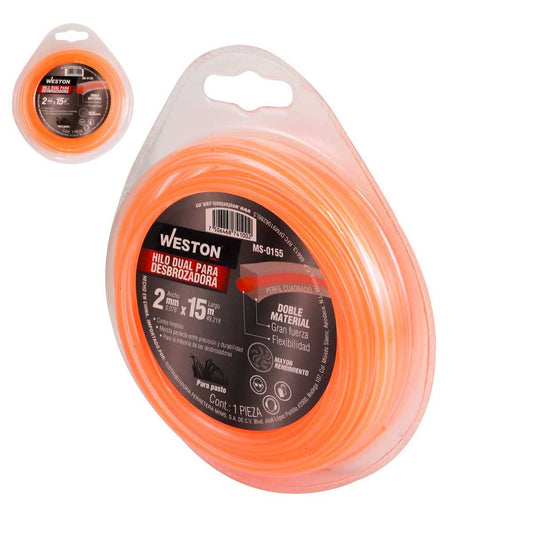 Hilo Dual Para Desbrozadora En Blister 2.0mm X 15m - Naranja | MS-0155