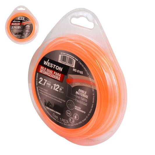 Hilo Dual Para Desbrozadora En Blister 2.7mm X 12m - Naranja | MS-0165