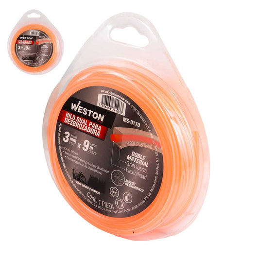 Hilo Dual Para Desbrozadora En Blister 3mm X 9m - Naranja | MS-0170