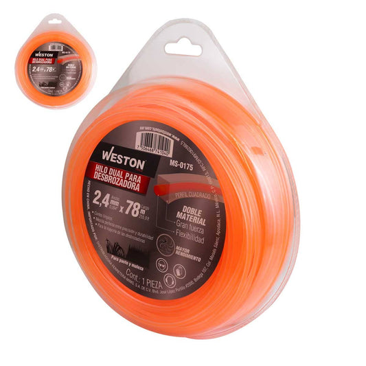 Hilo Dual Para Desbrozadora En Blister 2.4mm X 78m - Naranja | MS-0175