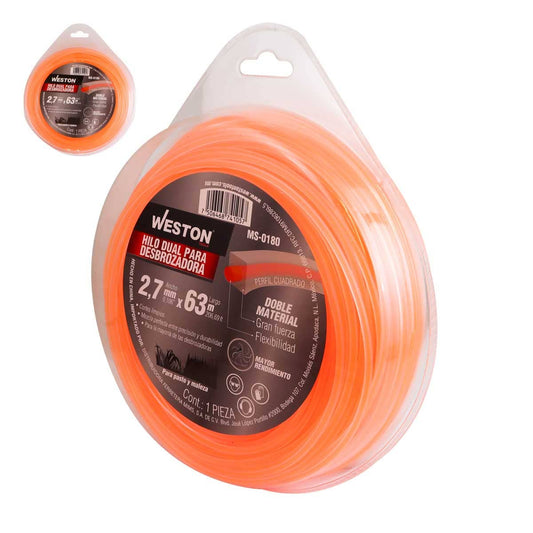 Hilo Dual Para Desbrozadora En Blister 2.7mm X 63m - Naranja | MS-0180