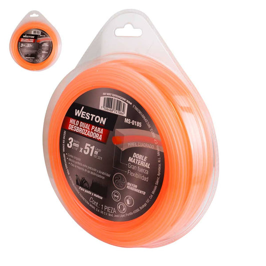 Hilo Dual Para Desbrozadora En Blister 3mm X 51m - Naranja | MS-0185