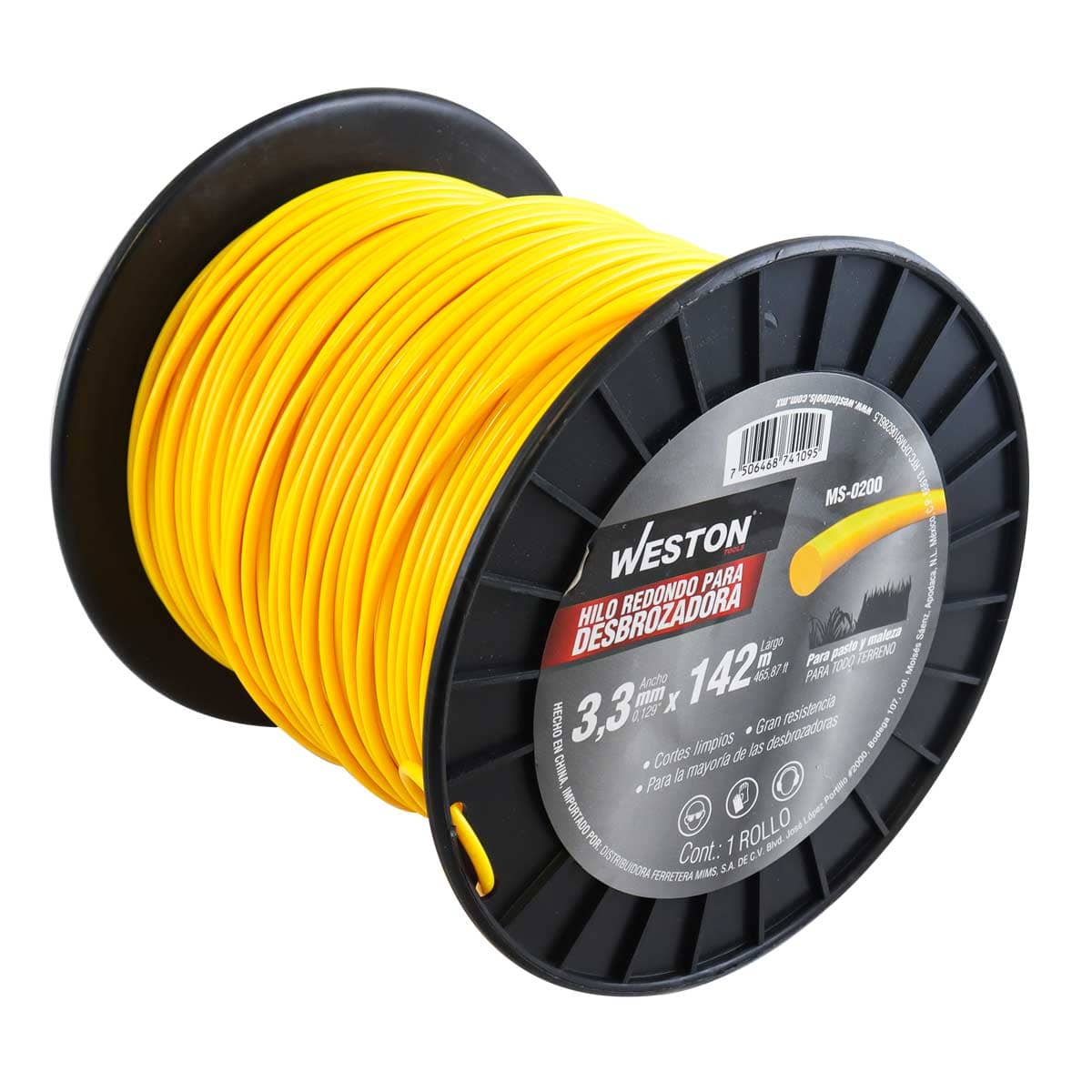Hilo Redondo Para Desbrozadora En Carrete 3.3mm X 142m - Amarillo | MS-0200