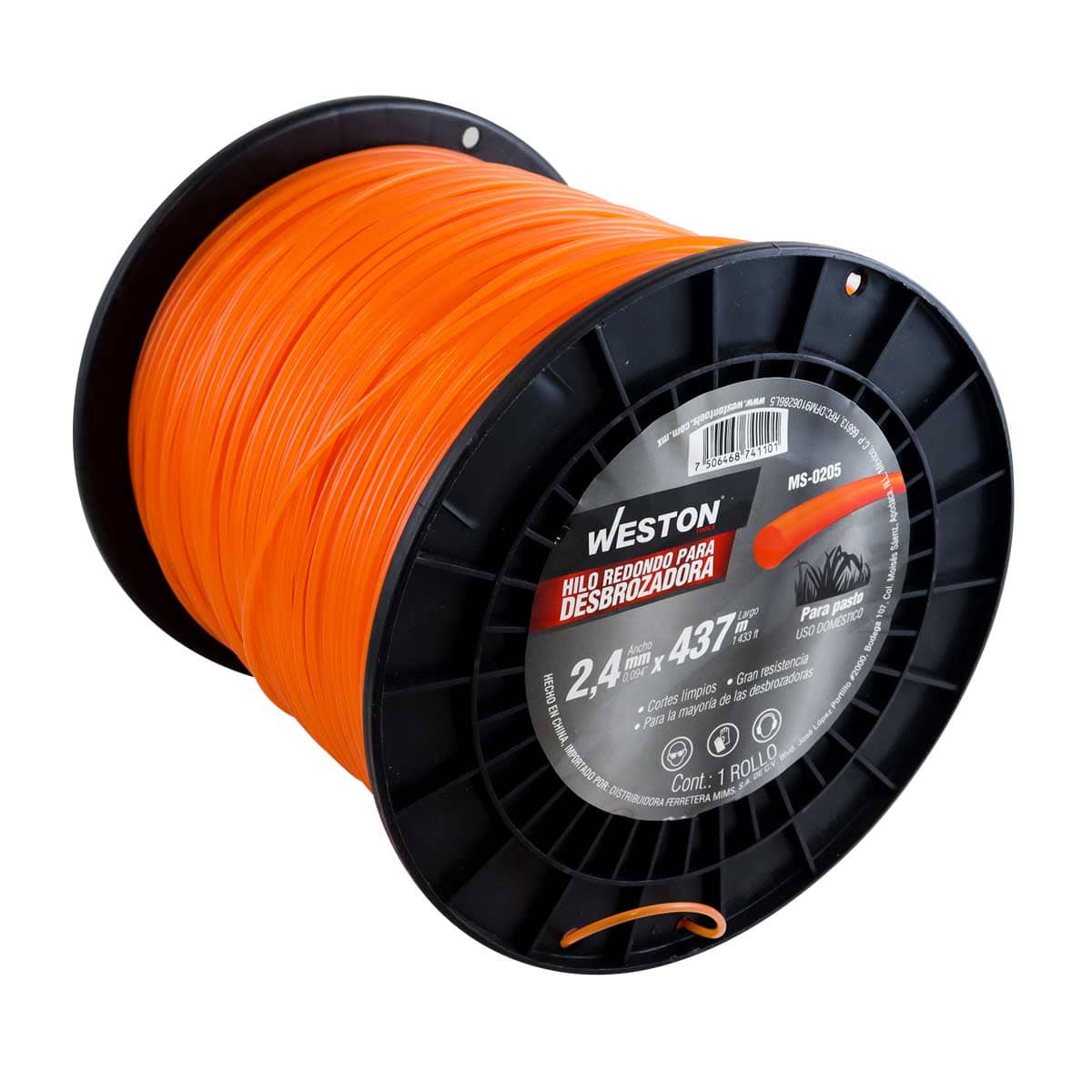 Hilo Redondo Para Desbrozadora En Carrete 2.4mm X 437m - Naranja | MS-0205
