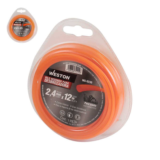 Hilo Redondo Para Desbrozadora En Blister 2.4mm X 12m - Naranja | MS-0230