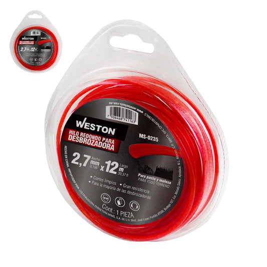 Hilo Redondo Para Desbrozadora En Blister 2.7mm X 12m - Rojo | MS-0235