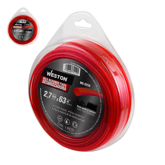 Hilo Redondo Para Desbrozadora En Blister 2.7mm X 63m - Rojo | MS-0250