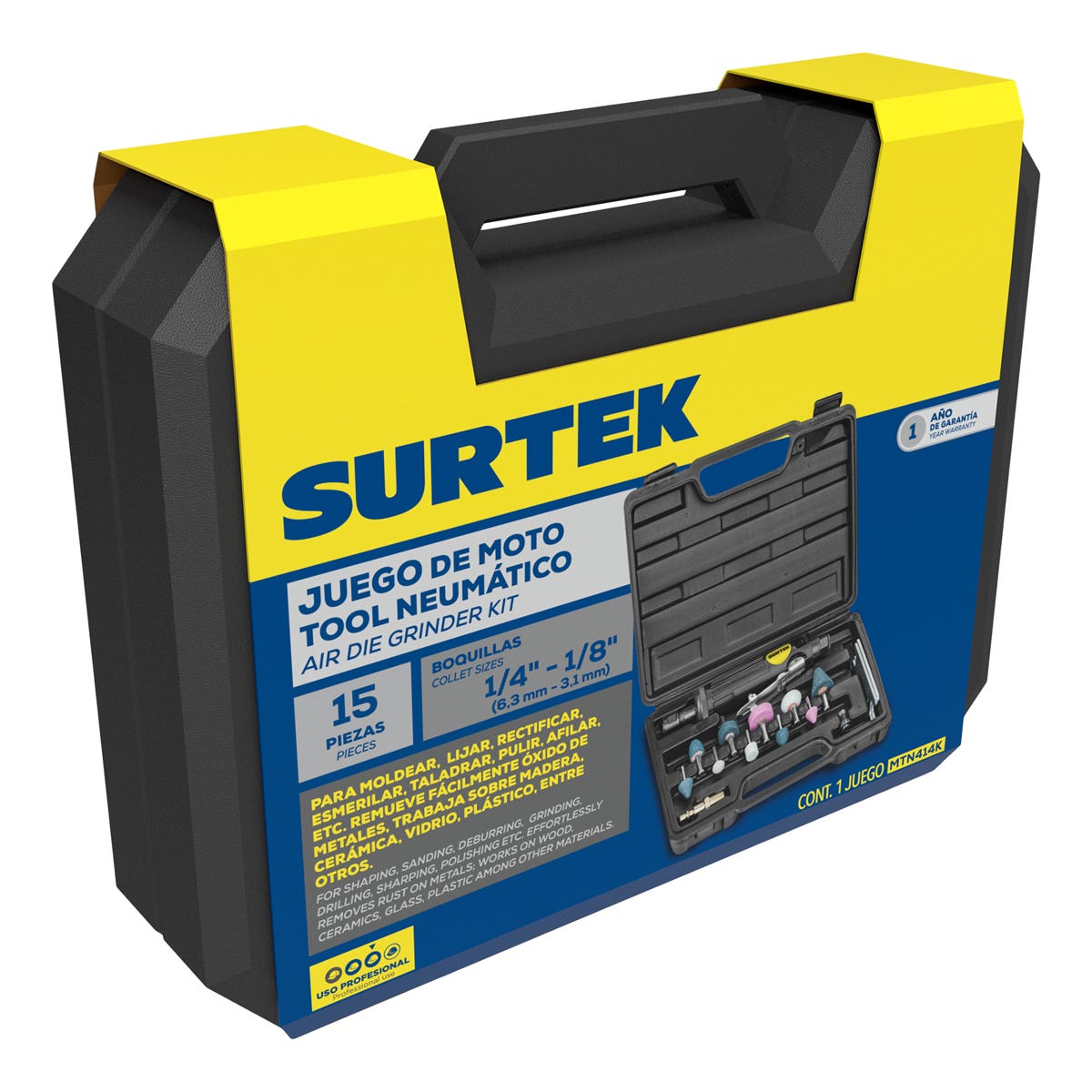 Juego De Moto-Tool Neumático Recto Con Accesorios, 1/4, Surtek MN414K