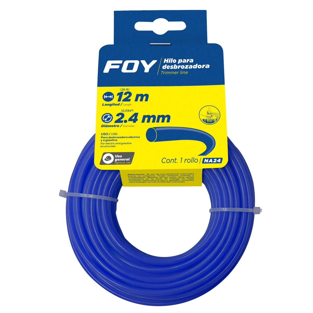 Nailon Redondo Para Desbrozadora En Tarjeta, 2.4 mm x 12 m, Foy NA24