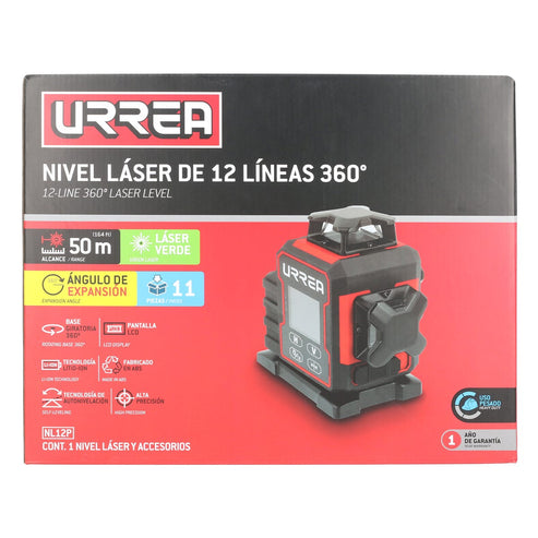 Nivel Láser 12 Líneas 360°, Pantalla LCD, Urrea NL12P