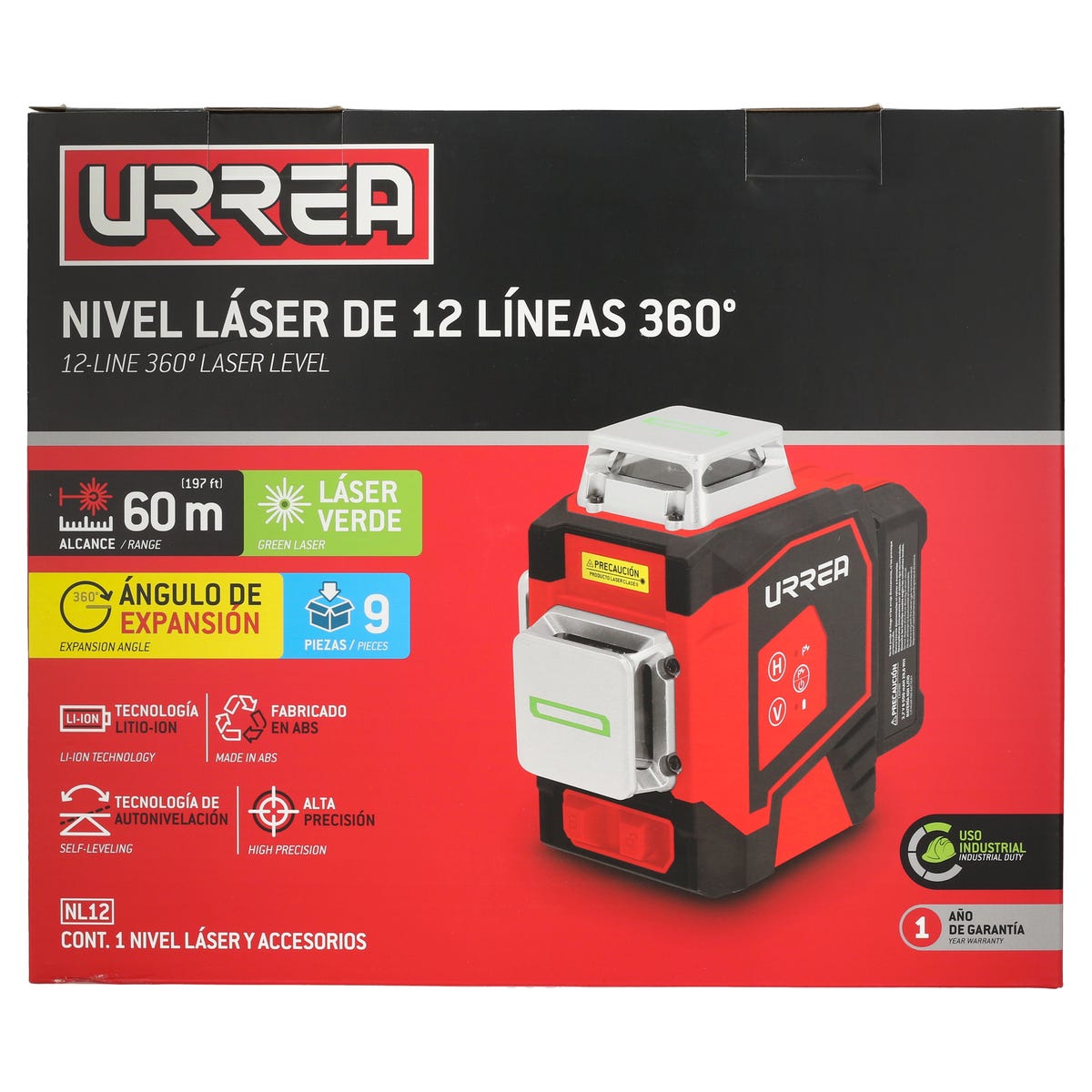 Nivel Láser 12 Líneas 360°, Alcance Maximo De 60 m, Urrea NL12