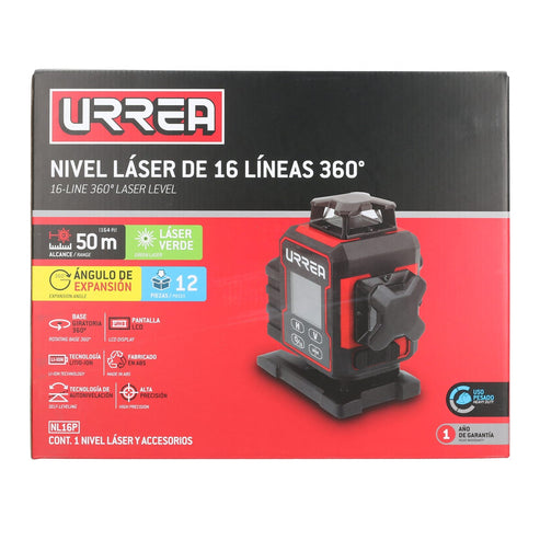 Nivel Láser 16 Líneas 360°, Pantalla LCD, Urrea NL16P
