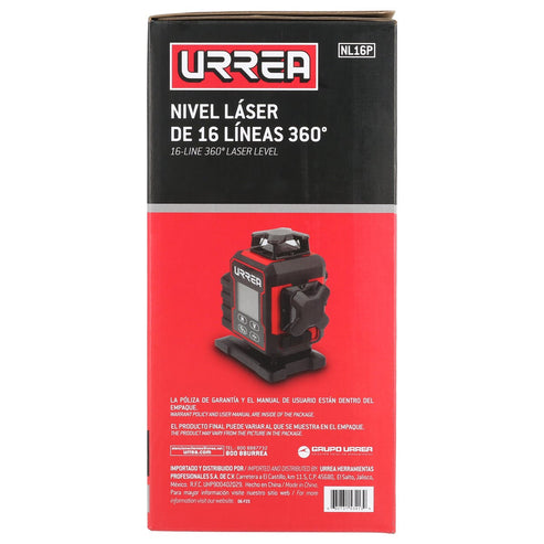 Nivel Láser 16 Líneas 360°, Pantalla LCD, Urrea NL16P