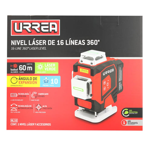 Nivel Láser 16 Líneas 360°, Alcance Maximo De 60 m, Urrea NL16