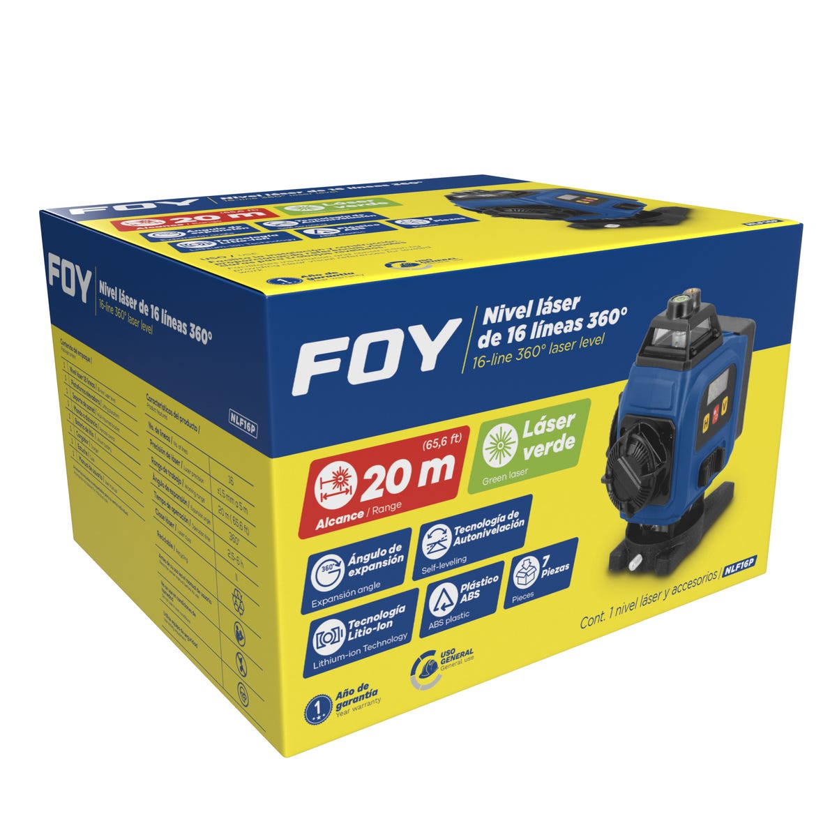 Nivel Láser 16 Líneas 360°, Pantalla LCD, Foy NLF16P
