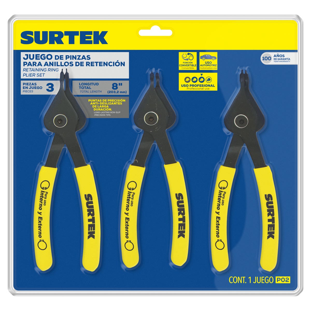 Juego De Pinzas Para Anillos De Retención Convertibles, 3 Piezas, Surtek P02