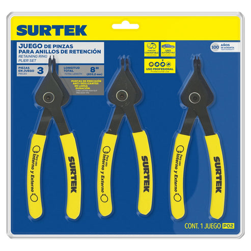 Juego De Pinzas Para Anillos De Retención Convertibles, 3 Piezas, Surtek P02
