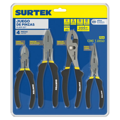 Juego De Pinzas Para Electricista, 4 Piezas, Surtek P04