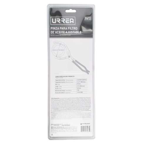 Pinza Ajustable Para Filtros De Aceite 2-23/64 A 3/17 De 12, Urrea PAF3
