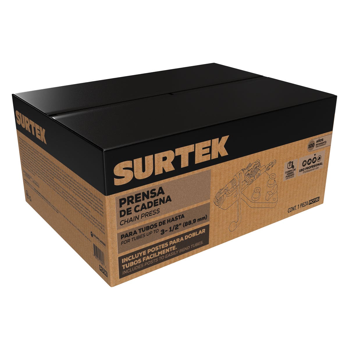 Prensa De Cadena Para Tubos De 1/8 A 2-1/2, Surtek PCF35