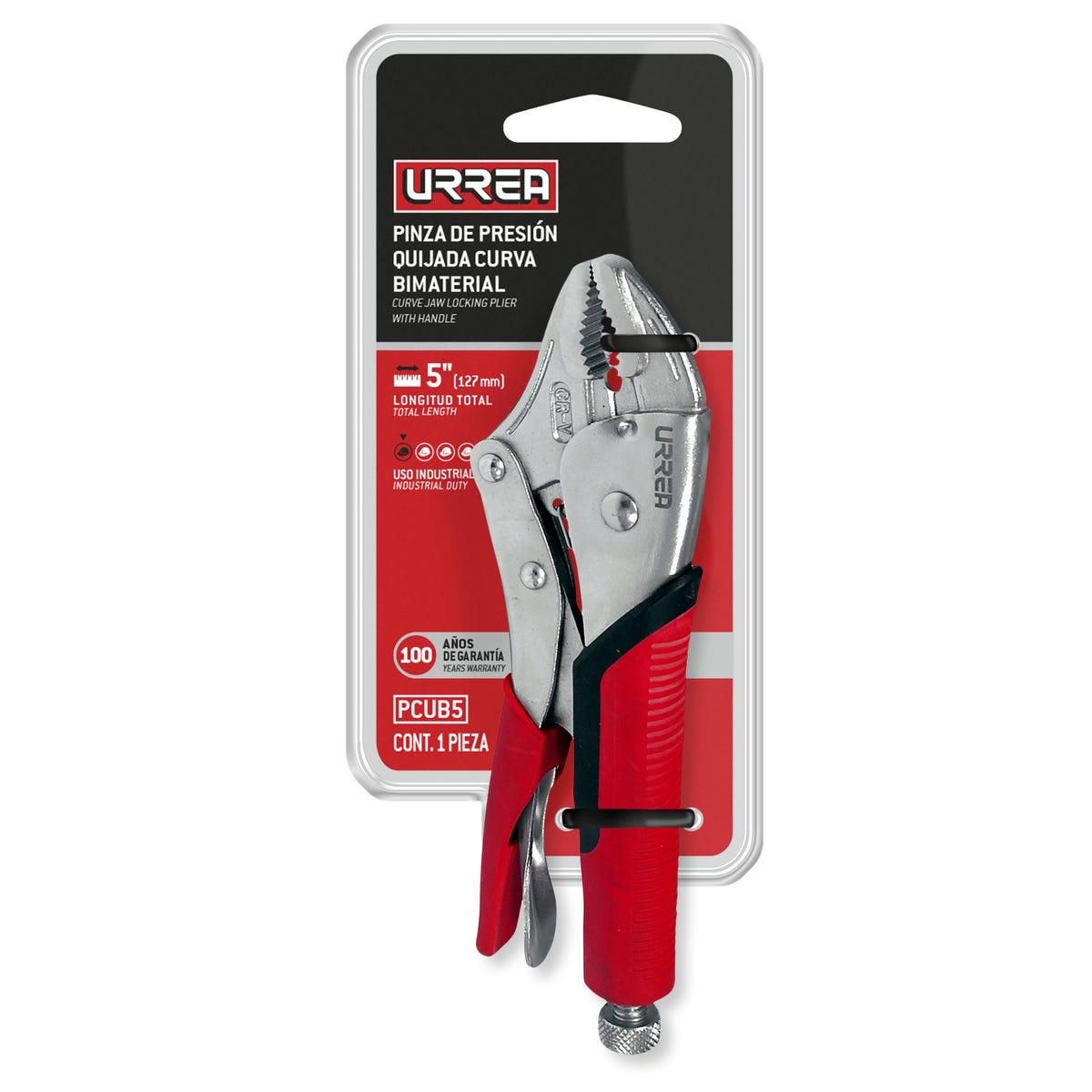 Pinza De Presión Con Mango Bimaterial Quijada Curva De 5, Urrea PCUB5