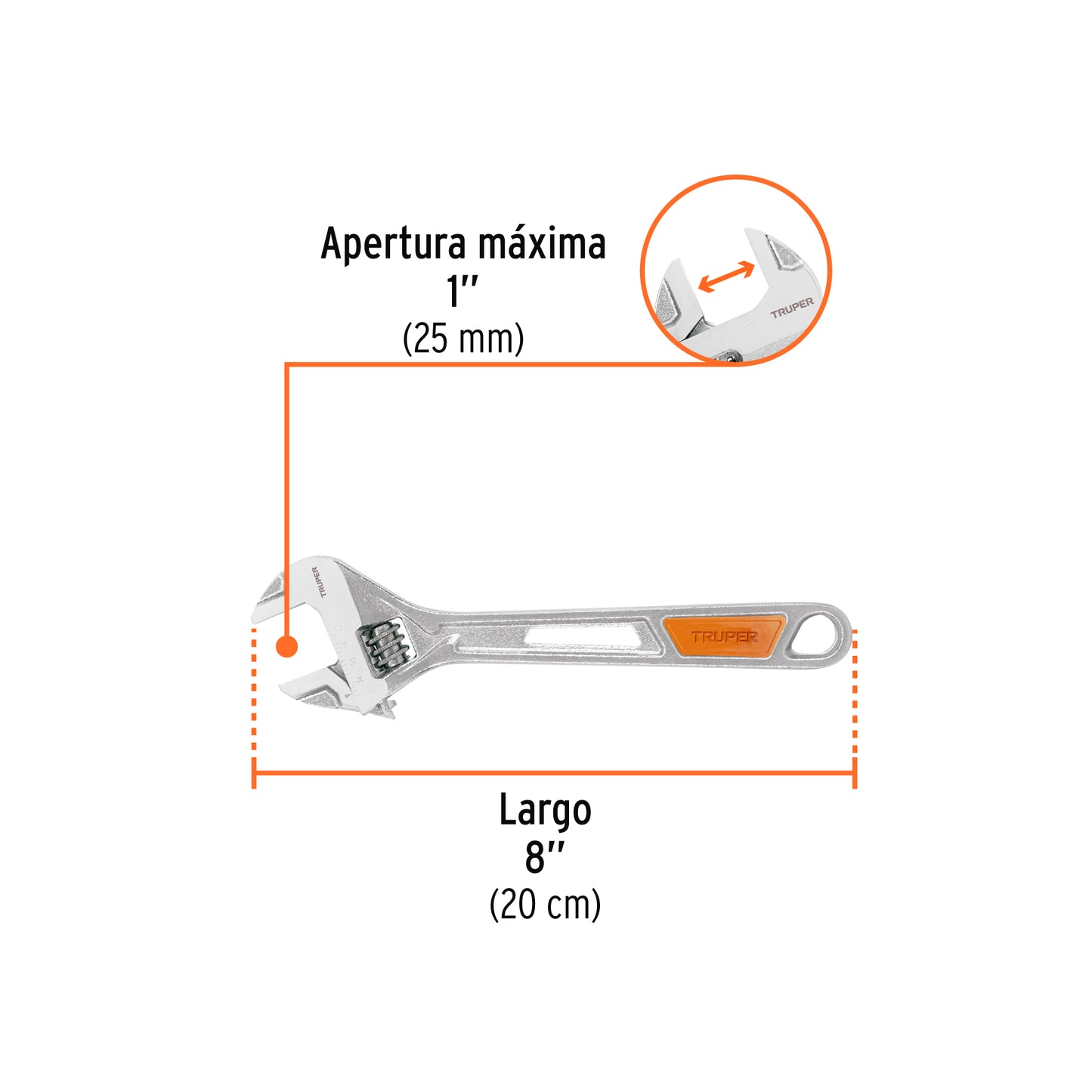 15510 PET-8X Llave ajustable (perico) 8" cromada mango de pvc, truper