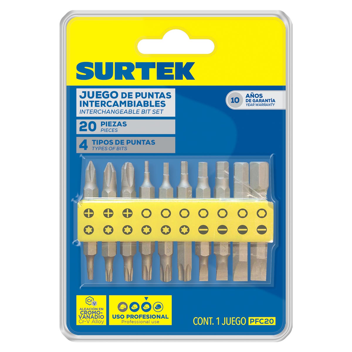 Juego Combinado De Puntas Hexágono De 1/4, 20 Piezas En Blíster, Surtek PFC20