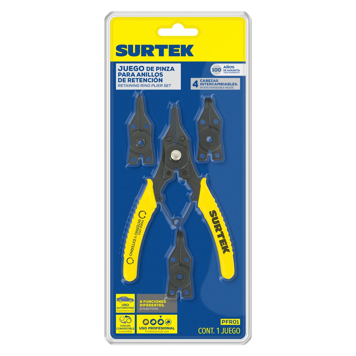 Pinza Para Anillos De Retención Con Cabeza Intercambiable, 5 Piezas, Surtek PFR01