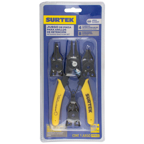 Pinza Para Anillos De Retención Con Cabeza Intercambiable, 5 Piezas, Surtek PFR01