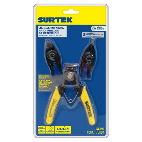 Pinza Para Anillos De Retención Con Cabeza Intercambiable, 3 Piezas, Surtek PFR02