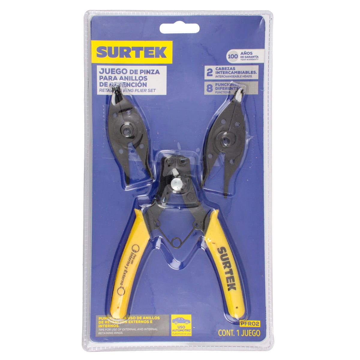 Pinza Para Anillos De Retención Con Cabeza Intercambiable, 3 Piezas, Surtek PFR02