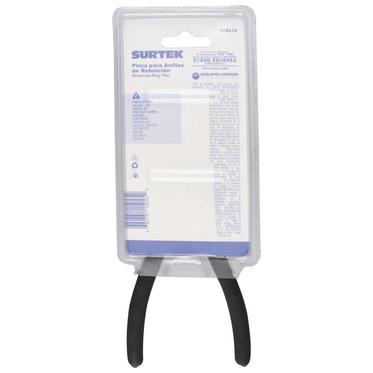 Pinza Para Anillos De Retención Con Doble Mango De Vinil Fijas Tipo Externo Ángulo De 0°, Surtek PFR610