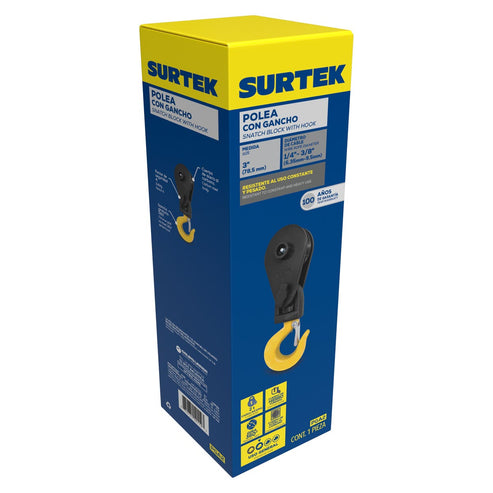 Polea Con Gancho Para Cable 3/8, 2 Ton, Surtek PGA2