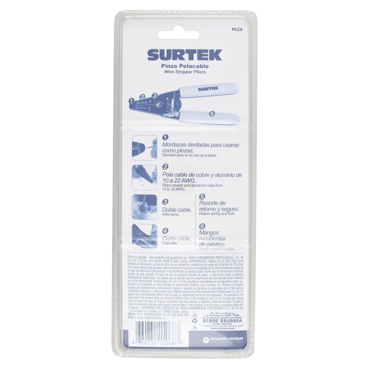 Pinza Pelacable 10-26 AWG De 6, Surtek PLC6